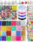Clay Beads Bracelet Making Kit,Flat round 6Mm Clay Beads for Jewelry Making with Pendant Charms Kit,Art Crafts Gift Sets for Girls Ages 3 4 5 6 7 8 9 10 11 12