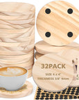 32Pcs Unfinished Wood Coasters, 4" round Wooden Coasters with Non-Slip Dot Sticker for Drinks, 9Mm Thick Blank Wood Coasters Bulk for DIY Crafts Supplies Adults Beginners