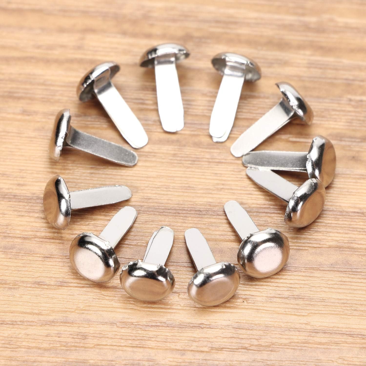 Mini Brads 100Pcs round Paper Fasteners Metal Brass Pastel Brads for Scrapbooking Crafts DIY Projects, 8X12Mm (Silver)