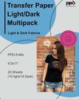 Inkjet Heat Transfer Paper for T-Shirts 20 Sheet Pack Mixed Light & Dark Letter 8.5X11" - (-5-MIX-20)