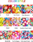 300PCS Clay Beads Charms,Fruit Flower Letter Beads Soft Beads for Women Girls Bracelet Making DIY Bracelet Necklace Earring Accessories with 4M Crystal Elastic String