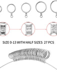 Ring Sizer Measuring Tool Kit, 27 PCS Stainless Steel Measuring Ring Tool, US Ring Size 0-13 with Half Size, 2 PCS Reusable Finger Size Tape with Magnified Glass 1-17 USA Rings Size