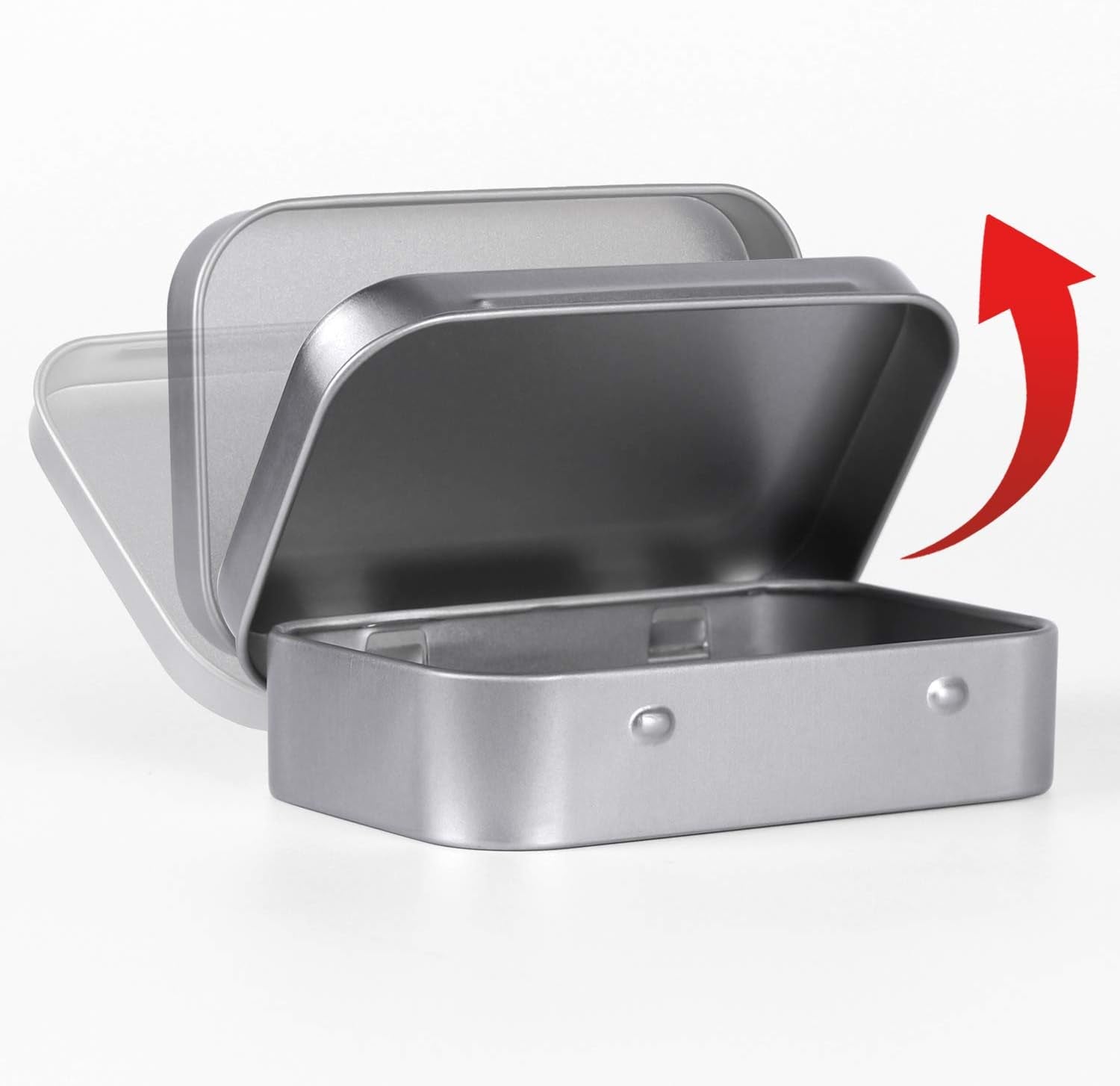 Metal Rectangular Empty Hinged Tins - Pack of 40 Silver Mini Portable Box Small Storage Kit & Home Organizer with Lids Craft Containers 3-1/2''X2-1/2''X4/5''