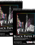 11" X 14" Premium Black Heavyweight Paper Sketch Pad, Pack of 2, 30 Sheets Each, 64Lb (140Gsm) - Spiral Bound Artist Drawing Paper - Colored Pencils, Gel Pens, Oil Pastels