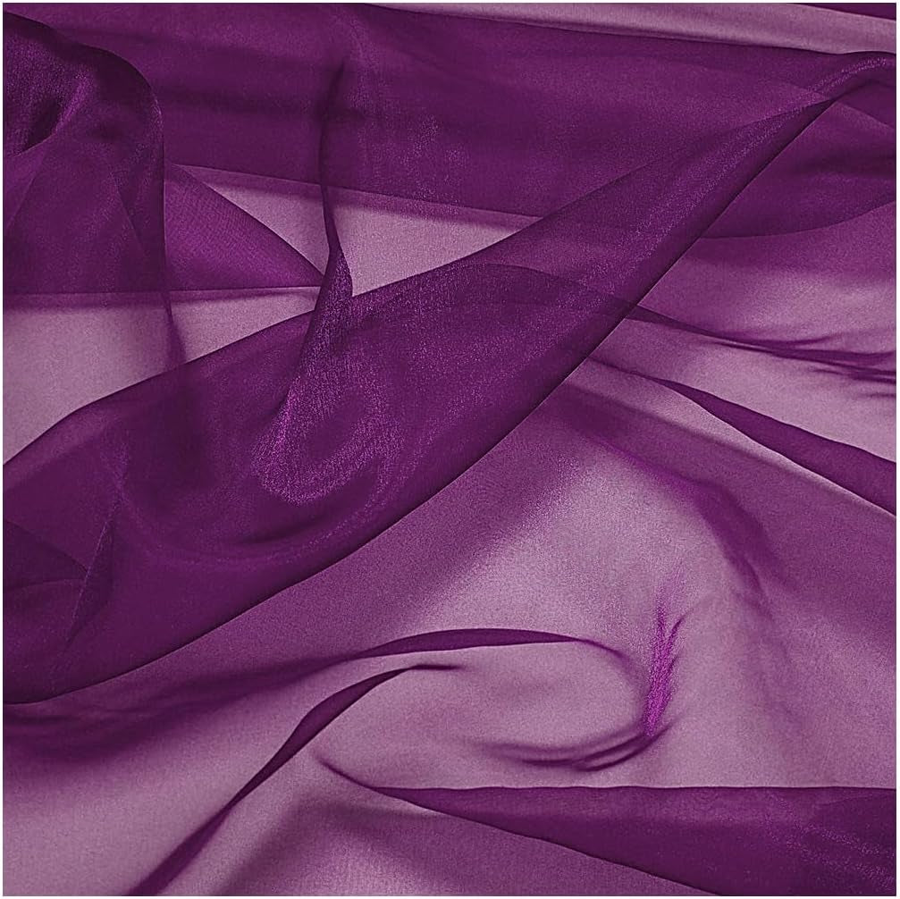 Pack of 25 Yards Long Bridal Solid Sheer Organza Fabric Bolt for Wedding Dress, Fashion, Crafts, Decorations, Backdrop, Christmas Craft Supplies, Silky Shiny Organza Fabrics 44” Wide- Dark Purple