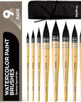 Professional Watercolor Paint Brushes with Nylon Bag, 9 PCS Mop Paintbrush, round Synthetic Squirrel Hair, Bulk Paint Brushes for Watercolor Painting, Gouache, Acrylic, Oil, Wood Color
