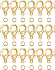300PCS Lobster Claw Clasps with Open Jump Rings 12Mm Metal Lobster Clasps for DIY Craft Bracelet Jewelry Making (Gold, Clasp: 12X7Mm+Ring:5Mm)