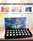 24 Colors Calligraphy Ink Set, Calligraphy Fountain Glass Dip Pen Color Ink Caligrapher Pen Ink Bottle Set, Gold Powder Drawing Writing Art Ink with Gift Box - 24 X 7Ml
