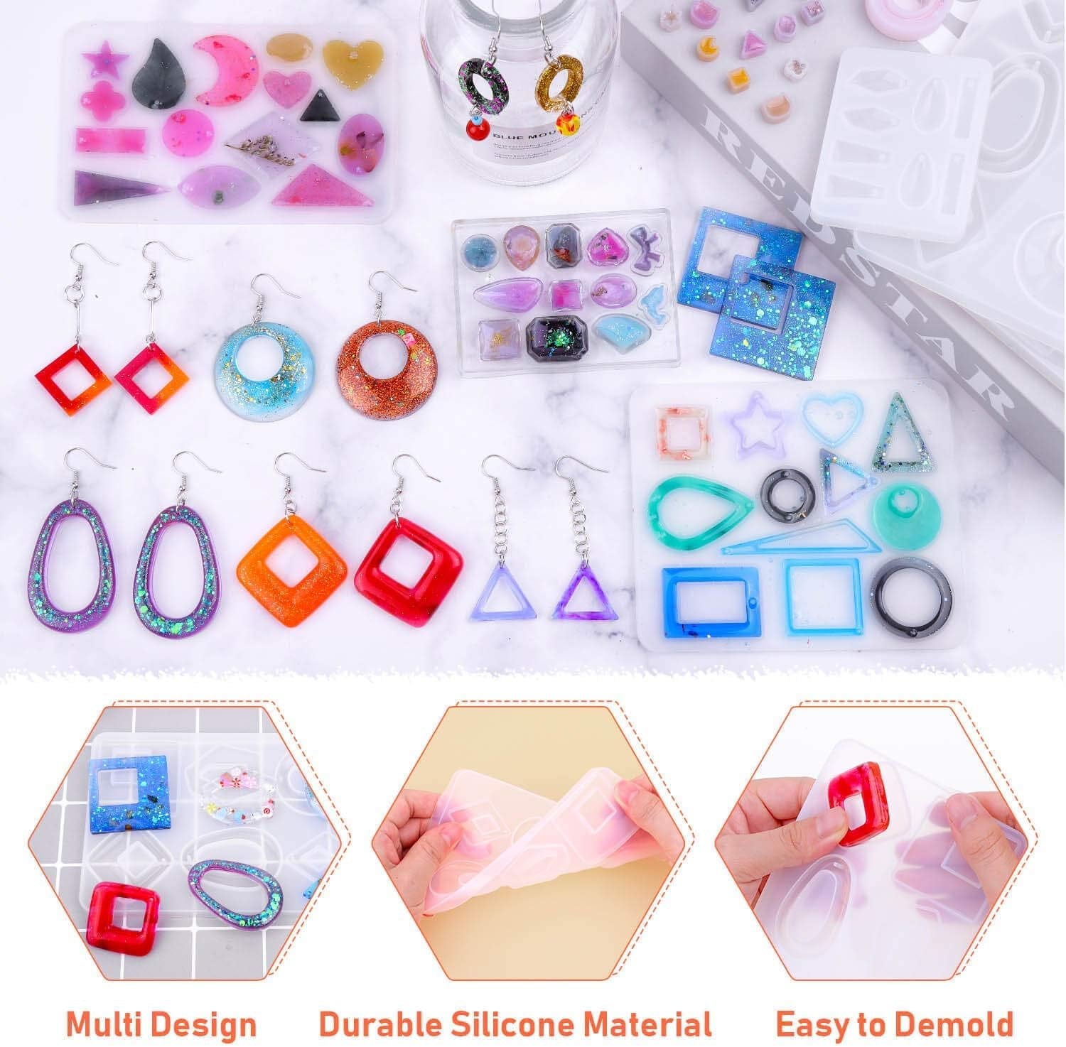 Resin Molds for Jewelry,  678Pcs Earring Making Kit with 28Pcs Epoxy Molds and 650Pcs Earring Hooks, Jump Rings for Pendants, Resin Crafts, DIY Earring