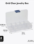 12 Pack Mini Clear Storage Containers with 10 Grid Dividers, Small Plastic Tackle Boxes for Beads, Buttons, DIY Jewelry (2.5 X 5 In)