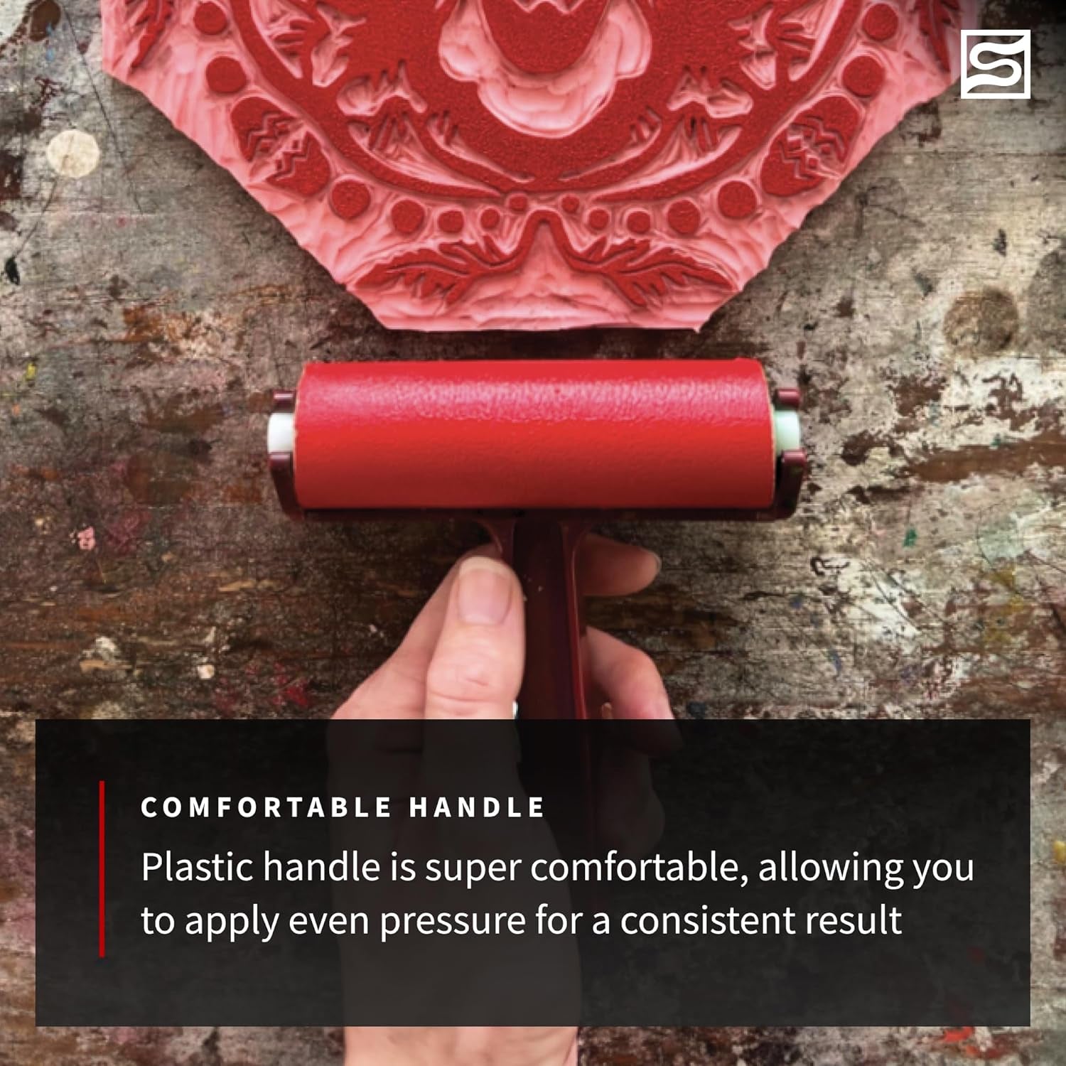 Pop-In Soft Rubber Brayer, 4" – Roller Tool for Crafting and Block Printing, Vinyl, Comfort Grip Handle