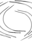 8-Piece Curved Leather Hand Sewing Needles, Sharp Point, Metal, Silver, 2''/2.5''/3''/3.5''