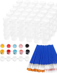 20 Strips 120 Pots Empty Paint Pots Strips with Lid Mini Clear Storage Containers and 40 Pieces Paint Brushes Painting Arts Crafts Supplies for Classrooms Schools Paintings Art Festivals(3 Ml/ 0.1 Oz)