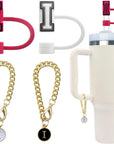 4 PCS Initial Letter Charm Accessories and Straw Cover Pack- Chains with Initial Letter for Stanley 20 30 40 Oz Tumbler with Handle