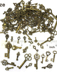 125 PCS Vintage Skeleton Key Set Charms, Mixed Antique Style Bronze Brass for Pendant DIY Jewelry Making Wedding Party Favors