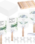 151 Pcs DIY Wedding Fan Church Fans 50 Pcs Fan Handle Craft Sticks Wavy with 50 Pcs Blank White Cardstock and 50 Pcs Bow 1 Roll Tape Wedding Fan for DIY Crafting Celebration Hand Held Fans(White Bow)