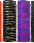 4 Rolls Halloween Metallic Mesh Ribbon,10 Inch X 30 Feet(10Yard) Each Roll,Halloween Ribbon for Wreath Swags-Orange/Black(Gold Foil)/Purple/Black(Black Foil)