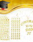 5 Sheets Graduation Cap Stickers Decoration Glitter Alphabet Letter Stickers Self-Adhesive Rhinestone Letter Number Stickers for Grad Cap Craft Decorations (Gold)