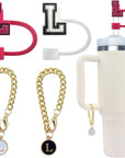 4 PCS Initial Letter Charm Accessories and Straw Cover Pack- Chains with Initial Letter for Stanley 20 30 40 Oz Tumbler with Handle