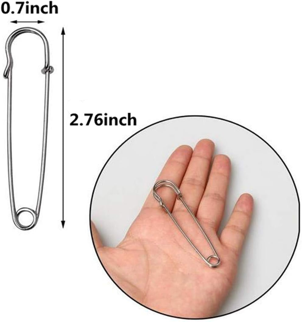 Pack of 30 Large Safety Pins, 2.76" Heavy Duty Blanket Pins Bulk Steel Spring Lock Pins Fasteners for Blankets Crafts Skirts Kilts Brooch Making