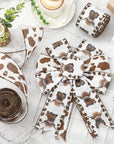 Highland Cow Wired Edge Ribbon Cow Print Craft Ribbon White Brown Fabric Ribbon for Wreath Bow Making DIY Crafts Wrapping Party Decor Supplies, 2 Rolls, 20 Yard
