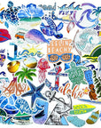 Beach Stickers 50Pcs, Blue Surfing Waves Fresh Lively Turtle Laptop Water Bottle Decals Cartoon Vitality Aesthetic Sticker Pack for Teen Girl (Beach Surfing)