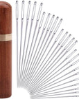 25Pieces Hand Sewing Big Eye Needles Sharp Needle,With Solid Wood Needle Case For