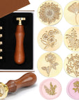Wax Seal Stamp Set, Floral Stamps Botanical Sealing Stamper Kit, Wedding Postage Stamps, Wooden Handle with Brass Head for Wedding Greeting Cards Planner Journal Gift, 6 Pieces (Plant)