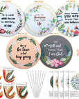 5 Sets Inspired Quote Embroidery Kit for Beginner Adult Motivational Embroidery Starter Kit Floral Cross Stamped Needlepoint Kit Embroidery Hoops Thread Needles for Adults Craft Lover