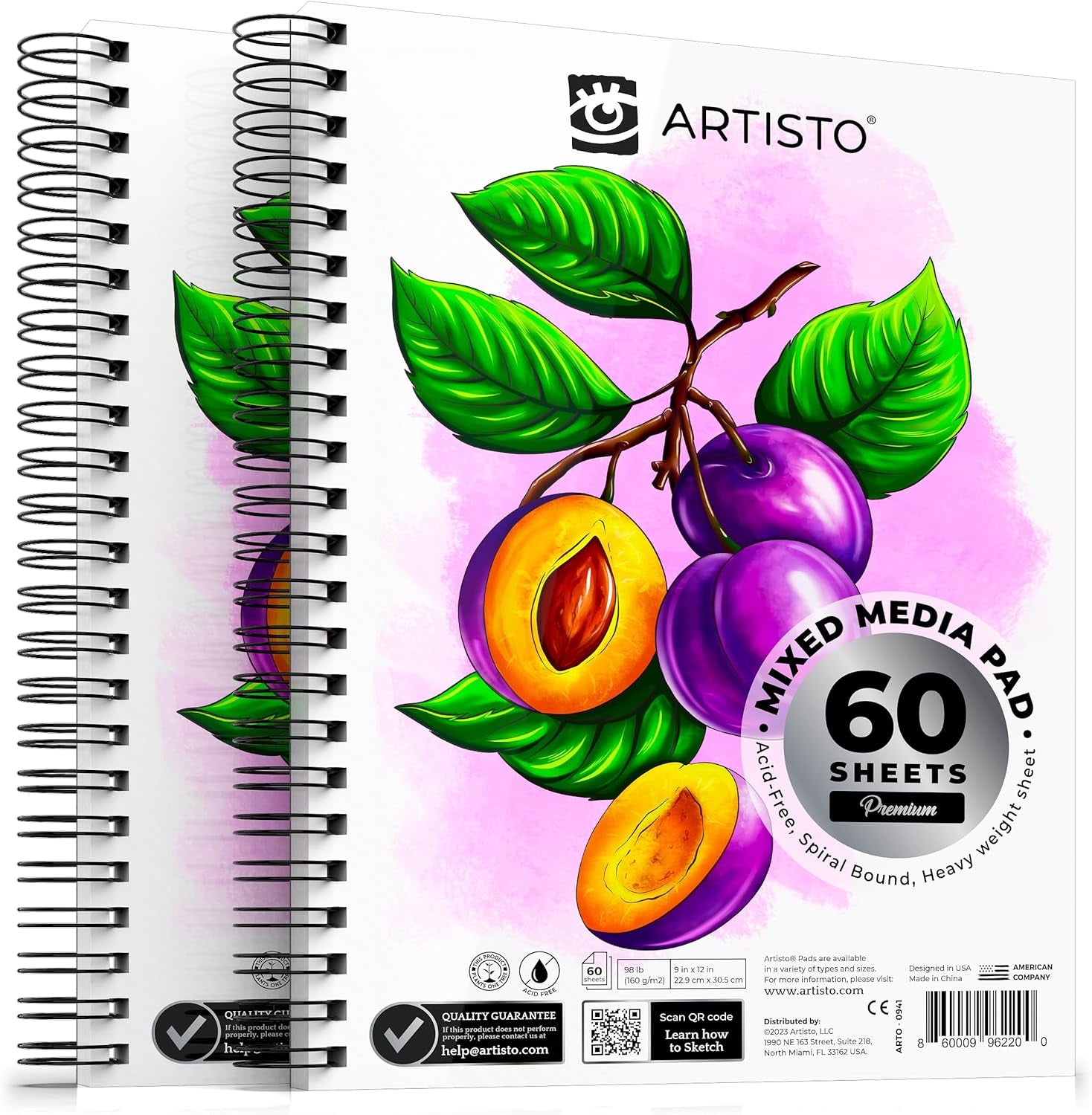 Premium Mixed Media Sketchbooks: Pack of 2 (120 Sheets), 9X12 Inches, 160 GSM, Spiral Bound Sketch Pads, Suitable for a Variety of Wet and Dry Media, Ideal for All Artists