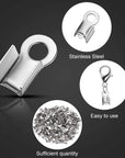 100 Pieces 304 Stainless Steel Fold over Cord Ends Cord Crimp End Tips Fold-Over End Caps Leather Ribbon Ending Clasp Tips Jewelry Connector for Jewelry Making, 3 X 8 Mm