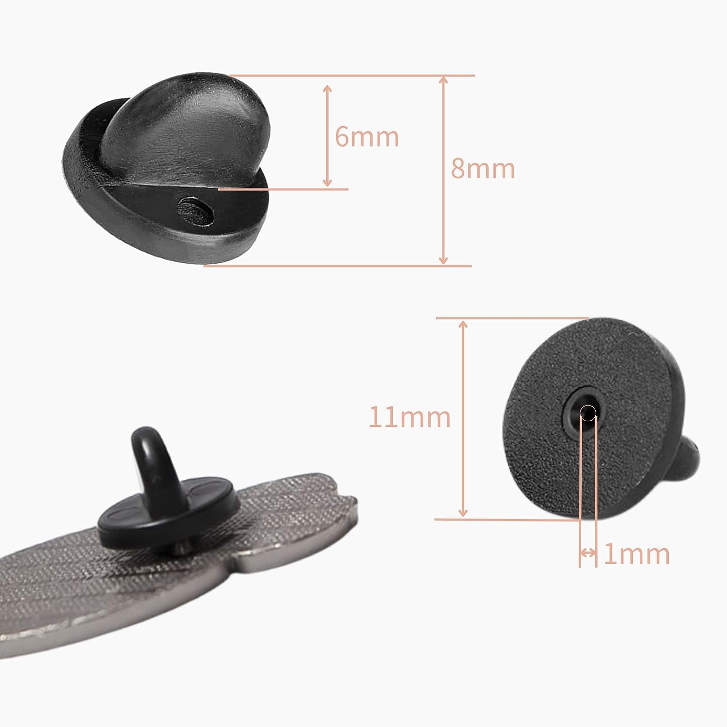 Rubber Pin Backs, 100PCS Lapel Pin Backs, Pin Safety Backs for Brooch Tie Hat Badge Insignia, Black