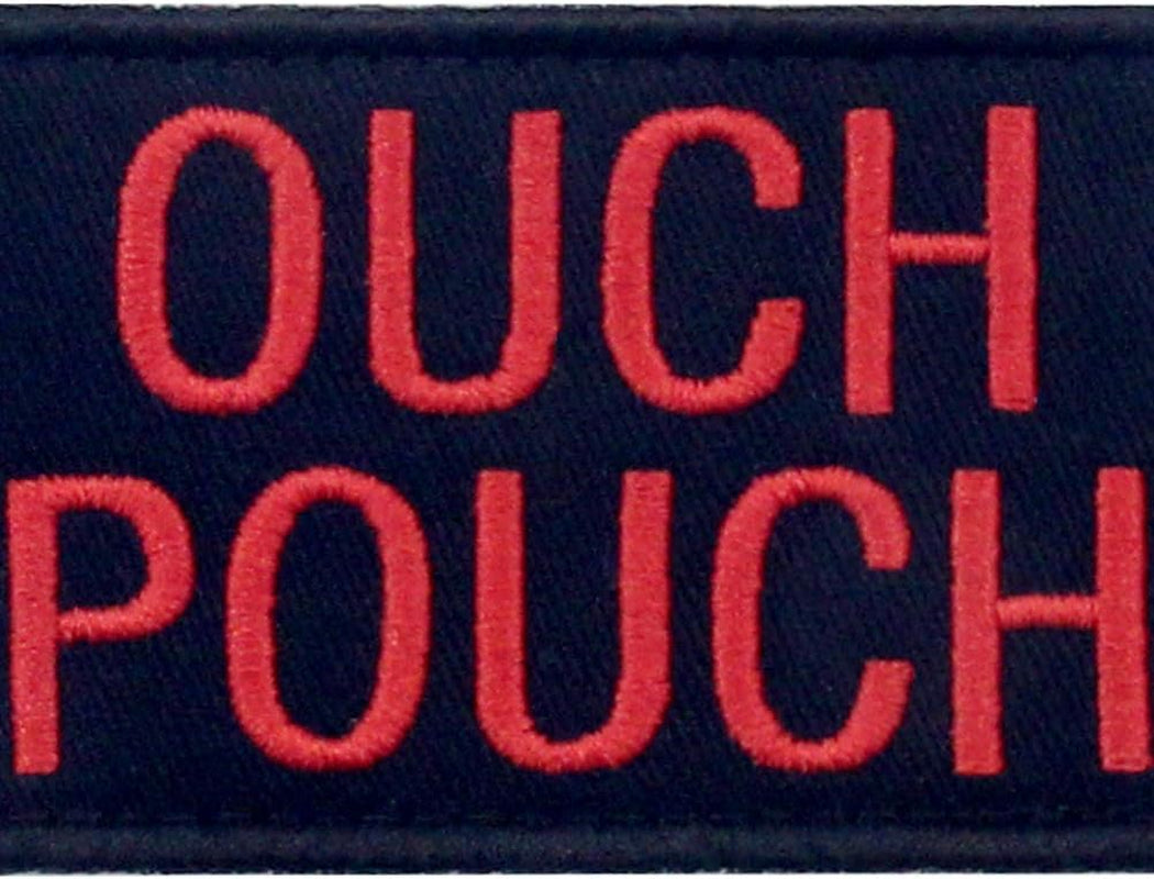 Ouch Pouch Embroidered Patch Tactical Moral Applique Fastener Hook & Loop Emblem, Red & Black