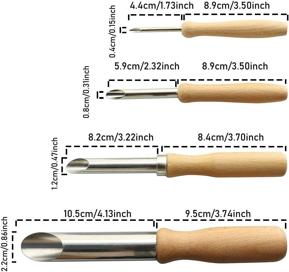 Pack of 4 Stainless Steel and Wood Circular Clay Hole Cutters for Pottery and Sculpture
