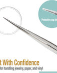 High Precision Tweezers 3 Pack - 4.7" Craft Tweezers for Sewing, Beading & DIY Crafts - Non-Serrated Jewelry Tweezer Set with Fine Point Tips - Stainless Steel Needle Nose Hobby Tweezers