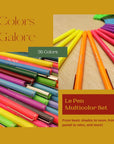 Uchida Le Pens Multicolor Set - 36 Colors Complete Set - Le Pen Pens for Journaling - Smudge Proof Fine Pens for Writing, Drawing - 0.3 Fine Line Lepen Pen Set