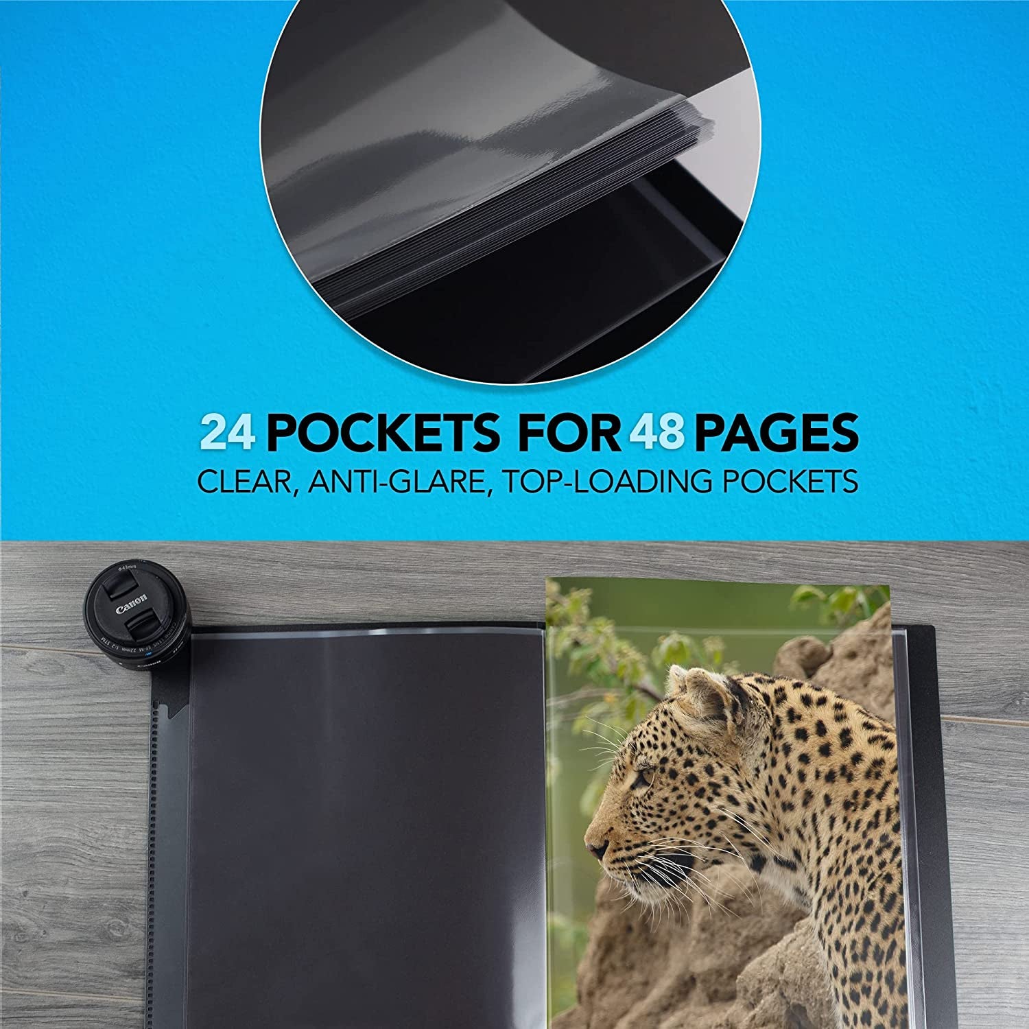 Original Art Profolio 18X24 Black Photo Album Book with 48 Pages - Protective Binder with Plastic Sleeves