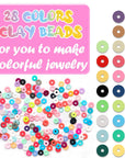 6552 PCS Complete Beads Jewelry Making Kit, 28 Colors Flat Polymer Clay Heishi Beads, Cartoon Fruit Beads, Roll Elastic Strings Other Kinds Space Beads Scissors for Beginner Experiencer
