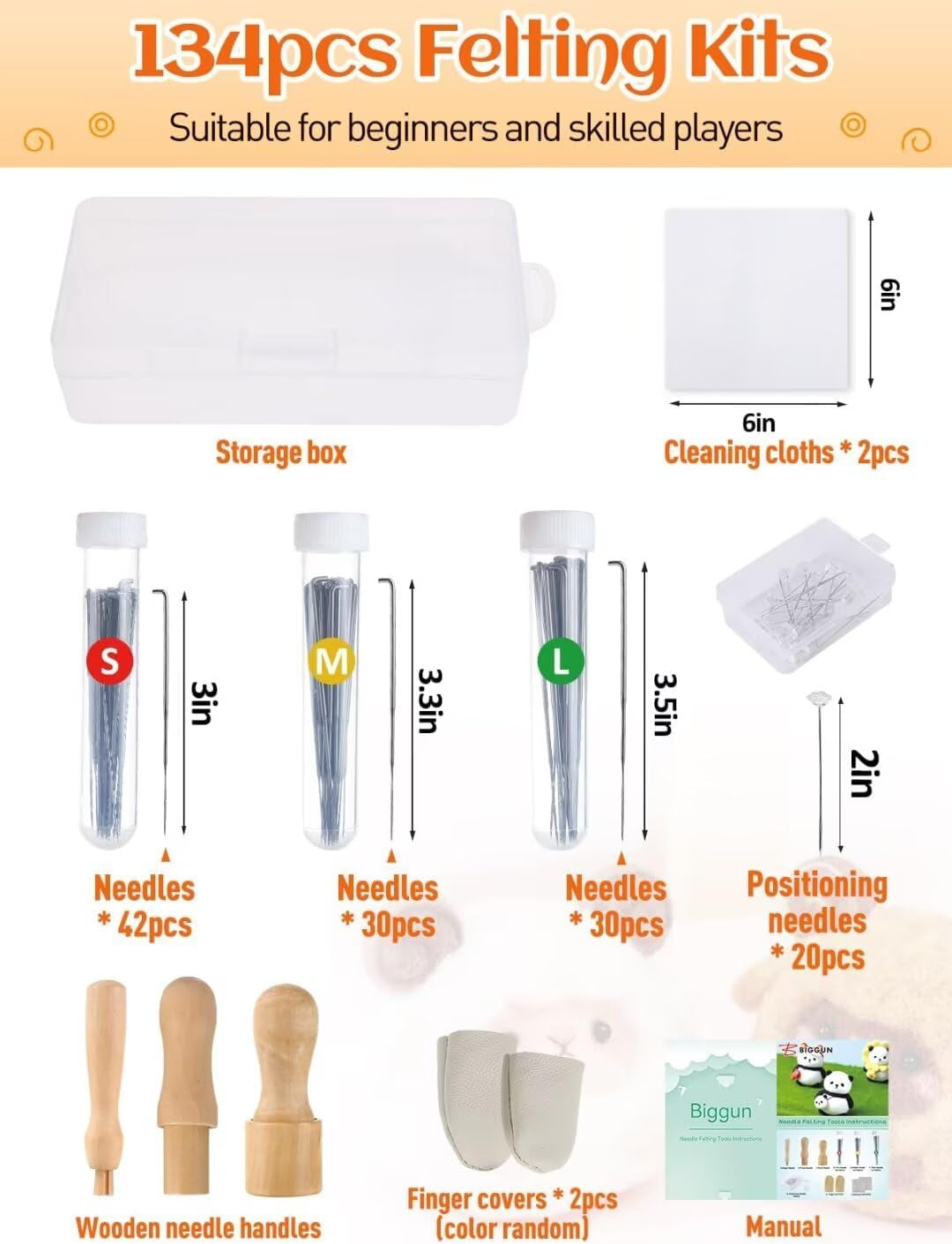 Needle Felting Tools - 134Pcs Felting Kits for Beginners Adults, 3 Sizes 102 Pcs Wool Felting Needles & 3 Wooden Handle for Making Felt Animals Doll Painting Handicraft Gifts