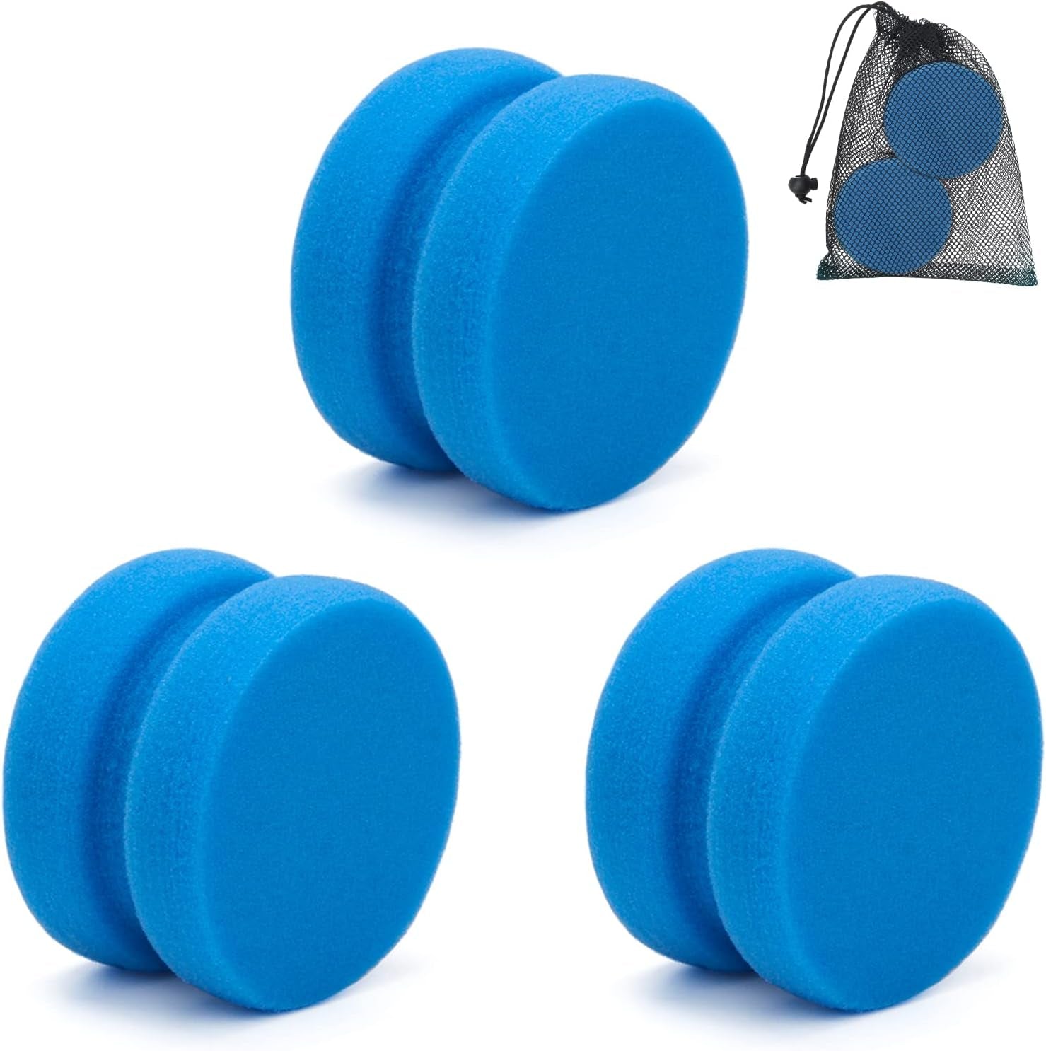 Paint Sponge Applicator 3Pcs,  Black Detail Painting Sponge Double-Side Art Craft round Sponge for Car Waxing, Wall Repairing Kitchen Cleaning Sponges with Storage Mesh Bag (Blue)