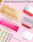 Soap Making Supplies with Soap Molds with Wooden Box, Soap Cutters, Wavy and Straight Scraper, Personalized Labels and Plastic Bags - DIY Adults Craft Kits