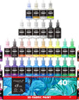 3D Fabric Paint, 40 Colors Permanent Textile Paint with 3 Brushes and Stencils, Permanent Fabric Paint with Fluorescent, Glow in the Dark, Glitter, Metallic Colors for Clothing, T-Shirt, Glas