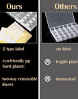 5 Pack 36 Grids Clear Plastic Organizer Storage Box Container, Craft Storage with Adjustable Dividers for Beads, Art DIY, Crafts, Jewelry, Fishing Tackle with Label Stickers