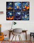 6 Pack Anime Diamond Painting Kits for Adults, Starry Night 5D DIY Full Drill Beginners Cartoon Diamond Art Kits for Anime Lovers Room Bedroom Living Room Bathroom Wall Decor 12X16 Inch