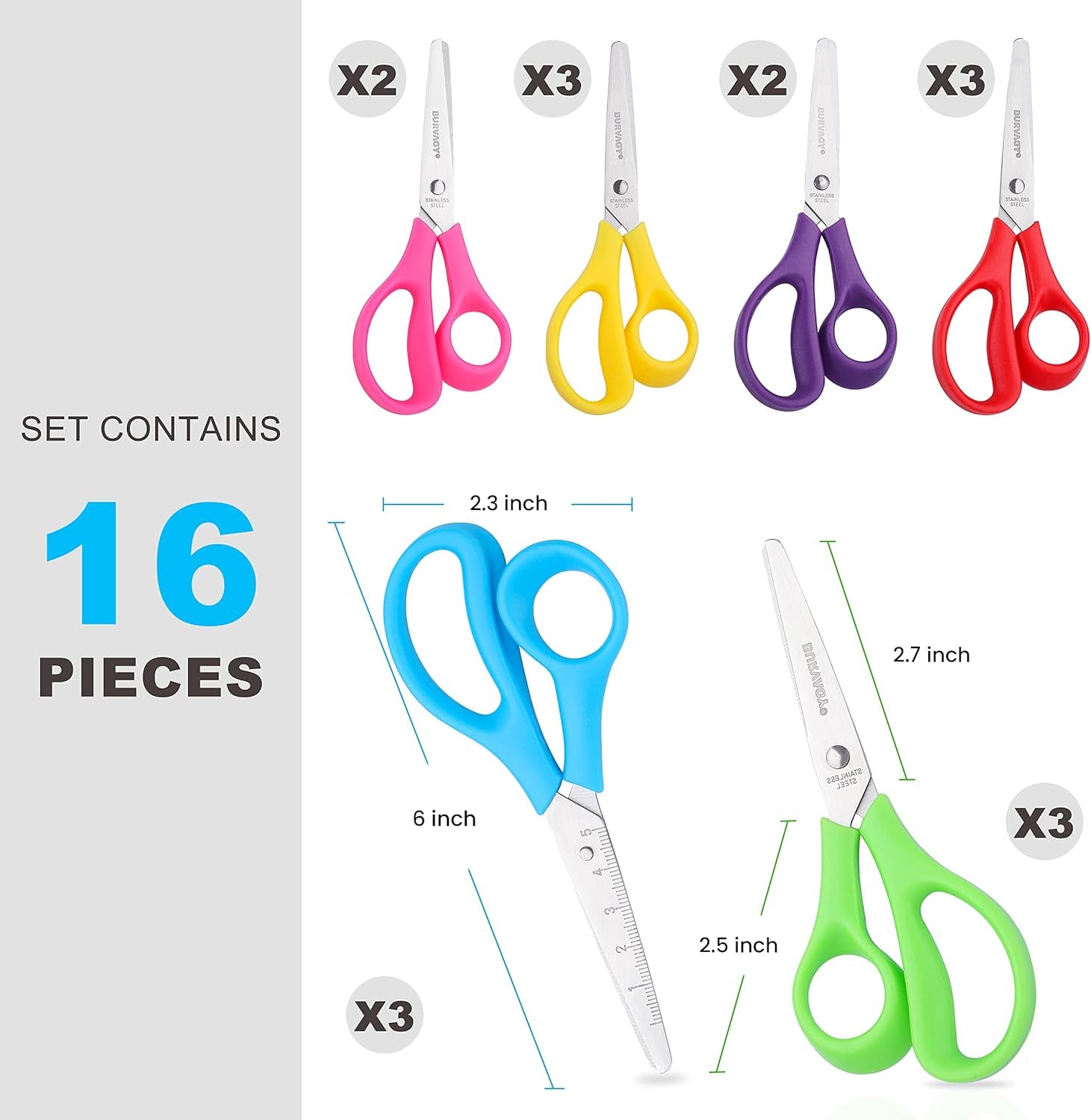 Scissors,  6" Multipurpose Scissors Bulk 16-Pack, Right/Left Handed Comfort-Grip Handles Ultra Sharp Blade Shears Sturdy Sharp Scissors for Office Home School Sewing Fabric Craft Supplies