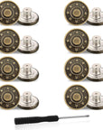 Jeans Buttons Replacement, 8PCS Instant No Sew Buttons for Pants Removable Metal Pant Buttons Tightener Adjustable Button Replacement Kit with Threads Rivets and Screwdriver (17Mm)
