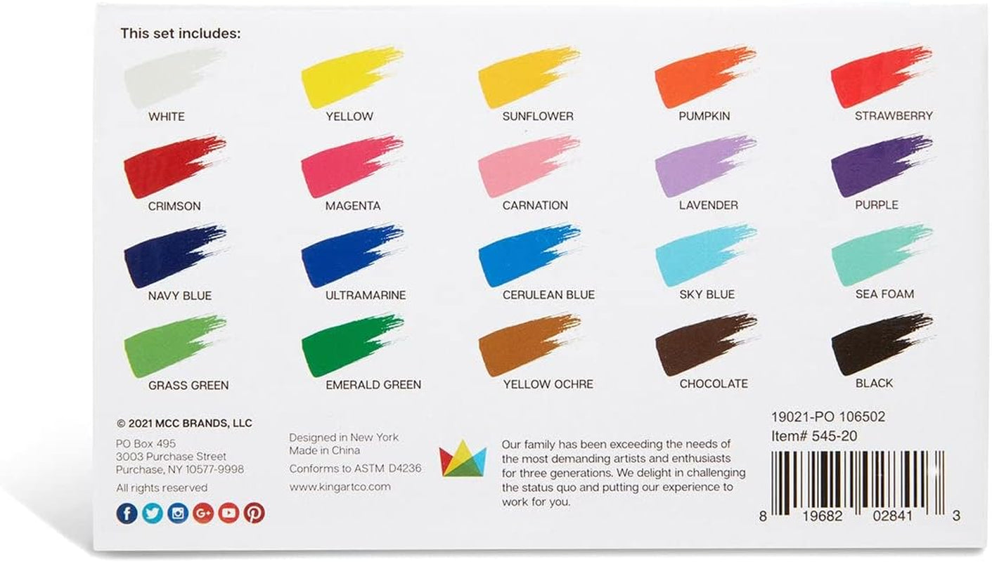 Outdoor Acrylic Paint, 60Ml (2Oz) Bottle, Set of 20 Unique Colors