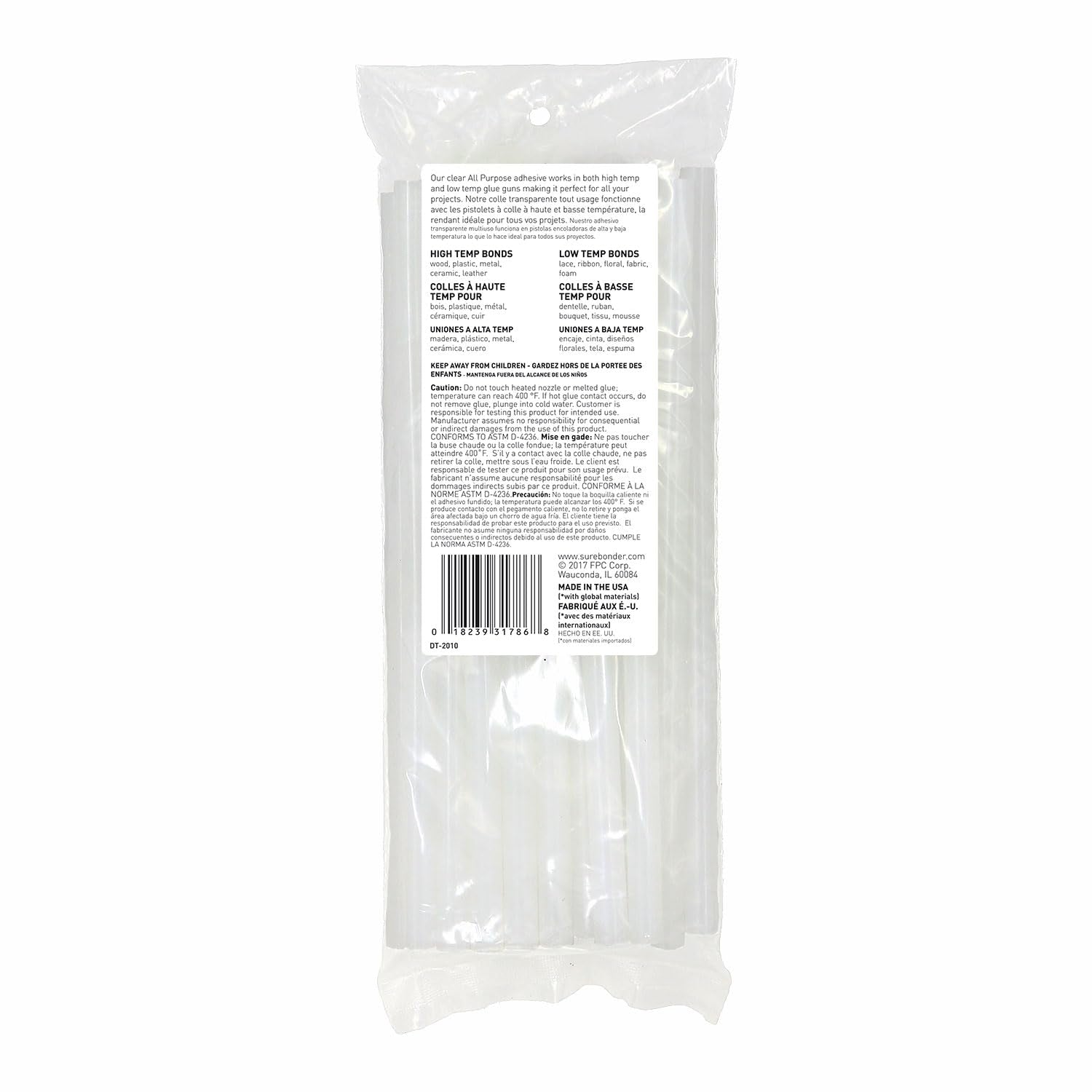 Made in the USA All Purpose Stick Glue Sticks-All Temperature-Clear 7/16" D, 10" L Glue Stick-20 Sticks per Bag