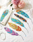 6 Pcs Diamond Painting Bookmarks Kits DIY 5D Feather Bookmark Rhinestone DIY Bookmarks Crystal Diamond Art Bookmarks Acrylic Bookmarks for Adult Arts Supply Crafts Gifts