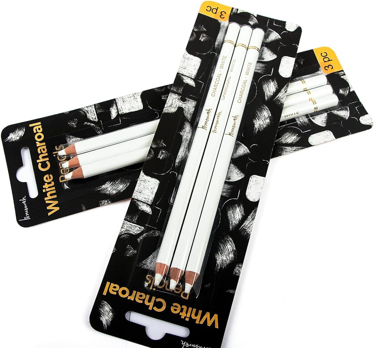 Professional White Charcoal Pencils Set -  3 Pieces Sketch Highlight White Pencils for Drawing, Sketching, Shading, Blending, White Chalk Pencils for Beginners & Artists